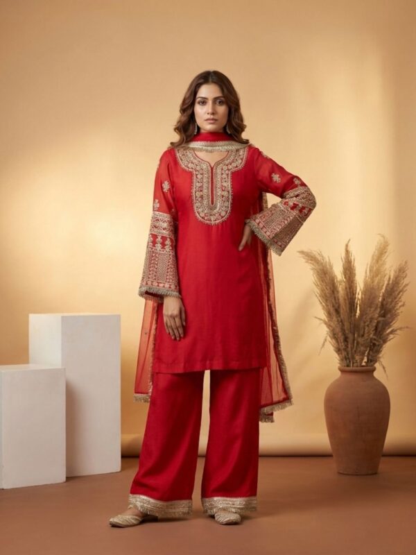 Red Embroidered Suit Set for Women | Luxury Festive Wear – Guru Nanak Fabrics