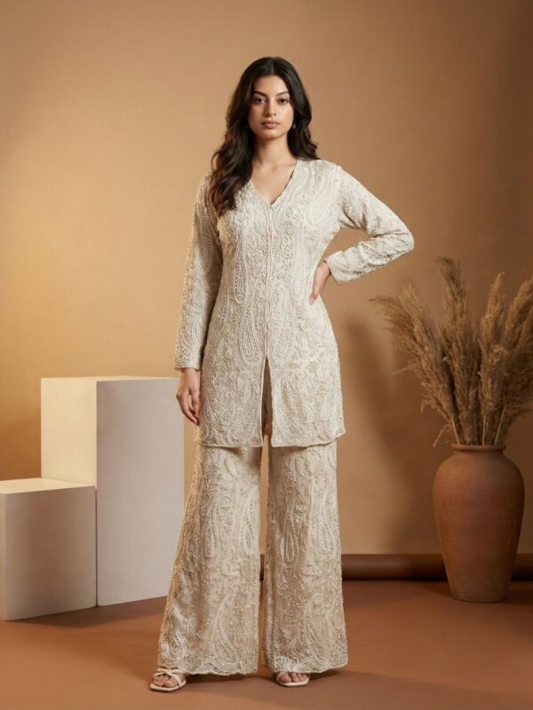 Ivory Embroidered Sharara Set | Luxury Custom Couture – Guru Nanak Fabrics
