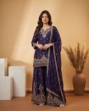 Royal Purple Embroidered Sharara Set | Luxury Custom Couture – Guru Nanak Fabrics