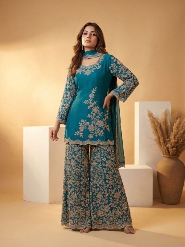 Luxury Sea Green Sharara Set for Women | Handcrafted Couture – GNF