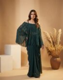 Contemporary Emerald Green Saree with Embroidered Cape | Guru Nanak Fabrics