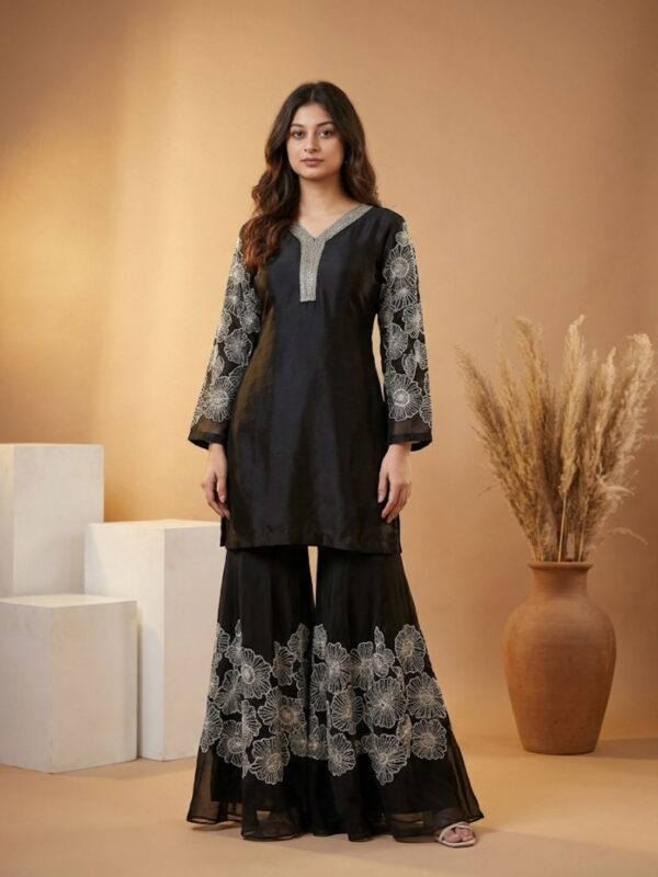 Black Embroidered Sharara Set | Luxury Custom Couture – Guru Nanak Fabrics